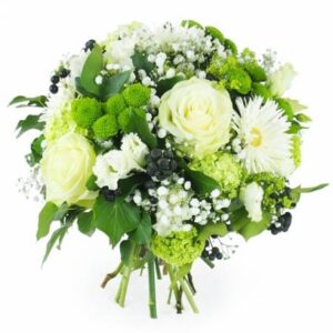 Bouquet de deuil blanc & vert – Hommage naturel