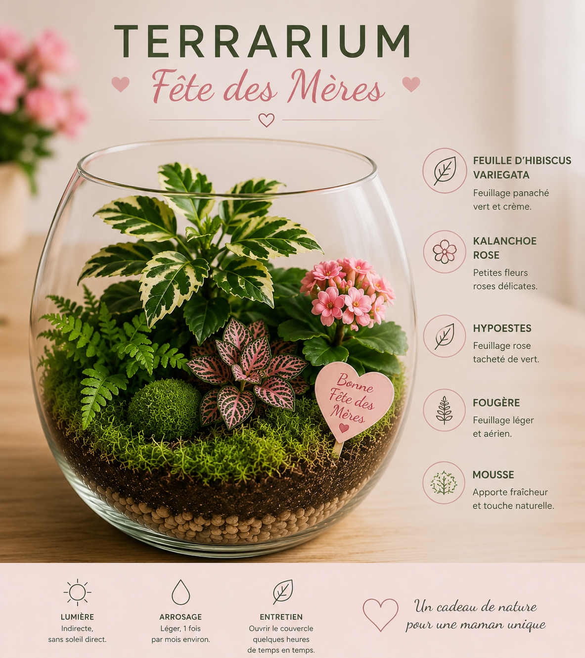 Terrarium Fête des Mères – Mini Hibiscus Variegata | Fleur et Végétal